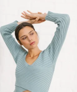 ALOHAS Clothing Smart Crossed Knit Top Light Blue 9 ALOHAS Clothing Smart Crossed Knit Top Light Blue