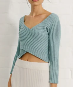 ALOHAS Clothing Smart Crossed Knit Top Light Blue