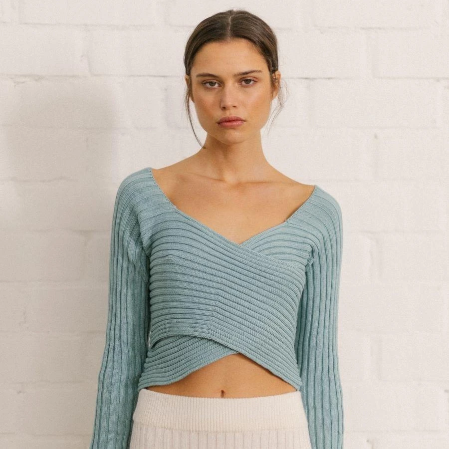 ALOHAS Clothing Smart Crossed Knit Top Light Blue 3 ALOHAS Clothing Smart Crossed Knit Top Light Blue