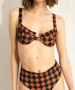 ALOHAS The Loop Bikini Top Scacchi Black Tan Clothing