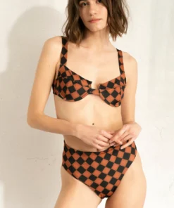 ALOHAS The Loop Bikini Top Scacchi Black Tan Clothing