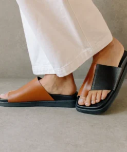 ALOHAS Toe Ring Flop Bicolor Black Tan