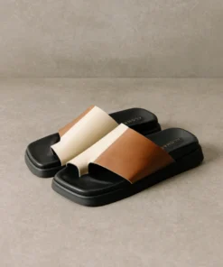 ALOHAS Shoes Toe Ring Flop Bicolor Camel Ivory